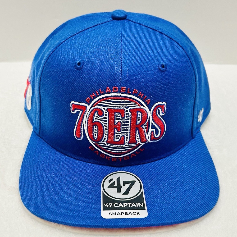 '47 Brand Philadelphia 76ers High Post Captain Snapback Hat Adjustable Blue NBA - Picture 2 of 6